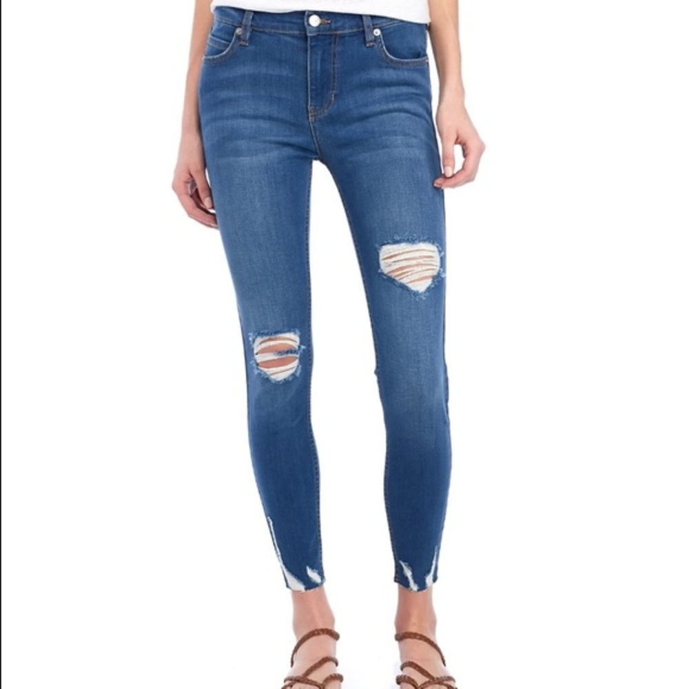 Free People Raw Hem Shark Bite Skinny Jeans